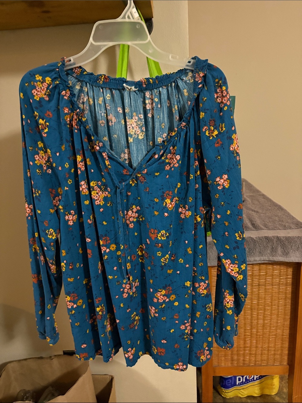 Teal Blue Floral Peasant Tunic - Women's Long Sleeve Top